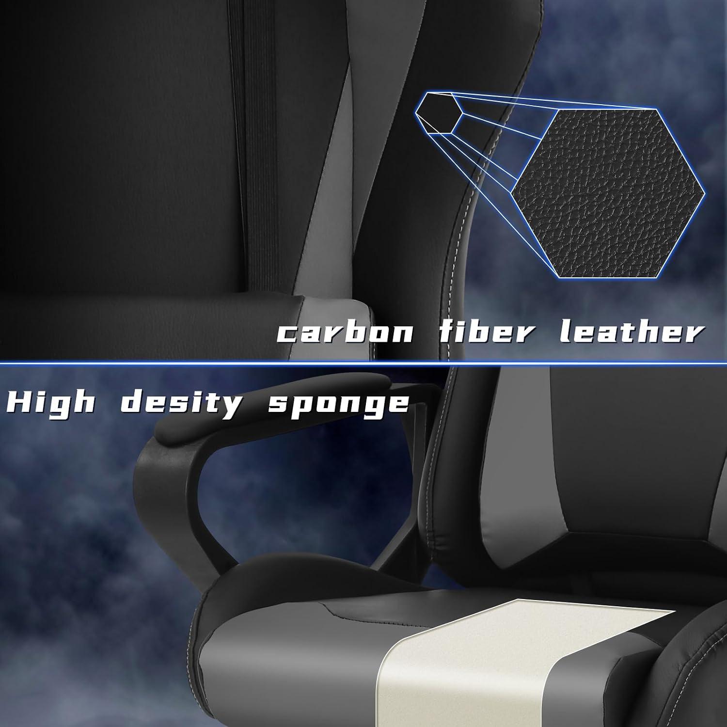 Grey Gaming Chair | Ergonomic High Back Desk Chair Racing Style with Lumbar Support, Headrest & Arms - Heavy Duty Swivel Computer Chair for Office