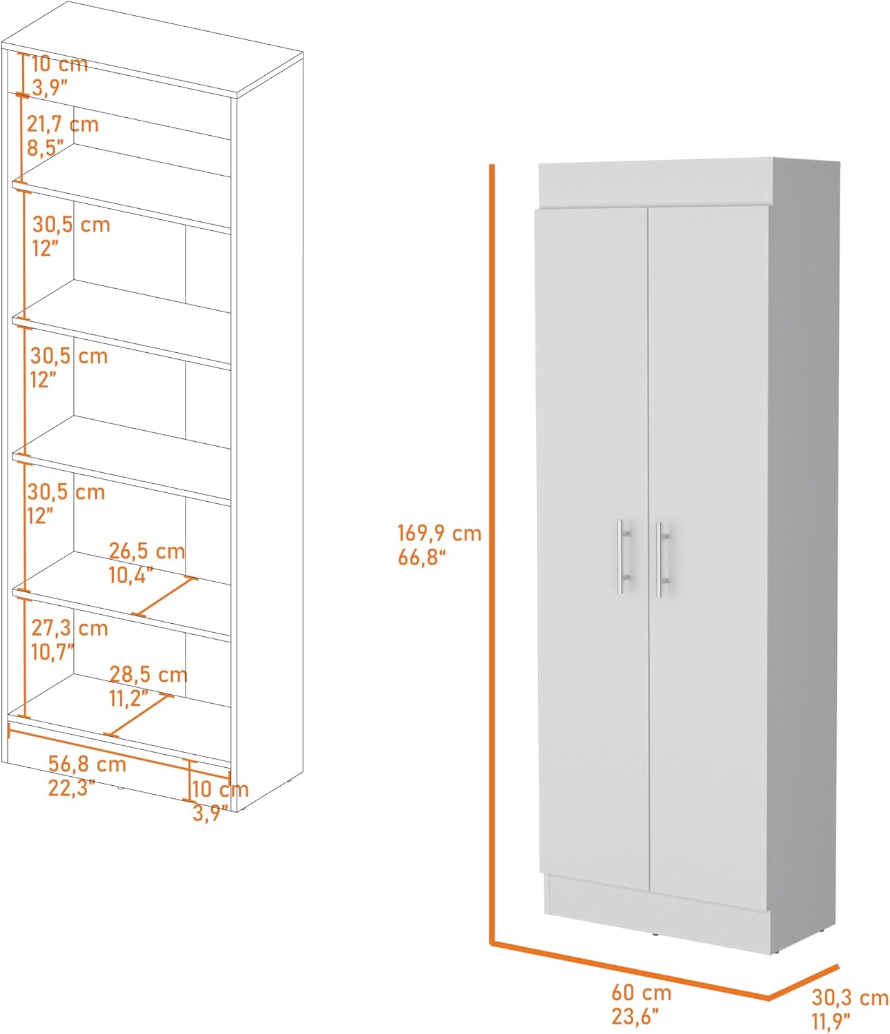 Pantry Cabinet with Sleek 5-Shelf Storage,Credenza,Sideboard Buffet Cabinet,Space-Saving,for Dining Room,Kitchen