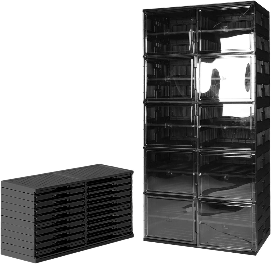 10 Tiers 40 Pairs Large Plastic Folding Shoe Cabinet with Doors Easy Assembly Shoe Shelves Organizer for Entryway Living Room