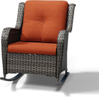 Joyside Outdoor Rocking Chair, Wicker Patio Furniture with High Back, Deep Seating, Wide Armrest, Thickened Cushions, Outdoor Rattan Furniture for Deck, Porch Use