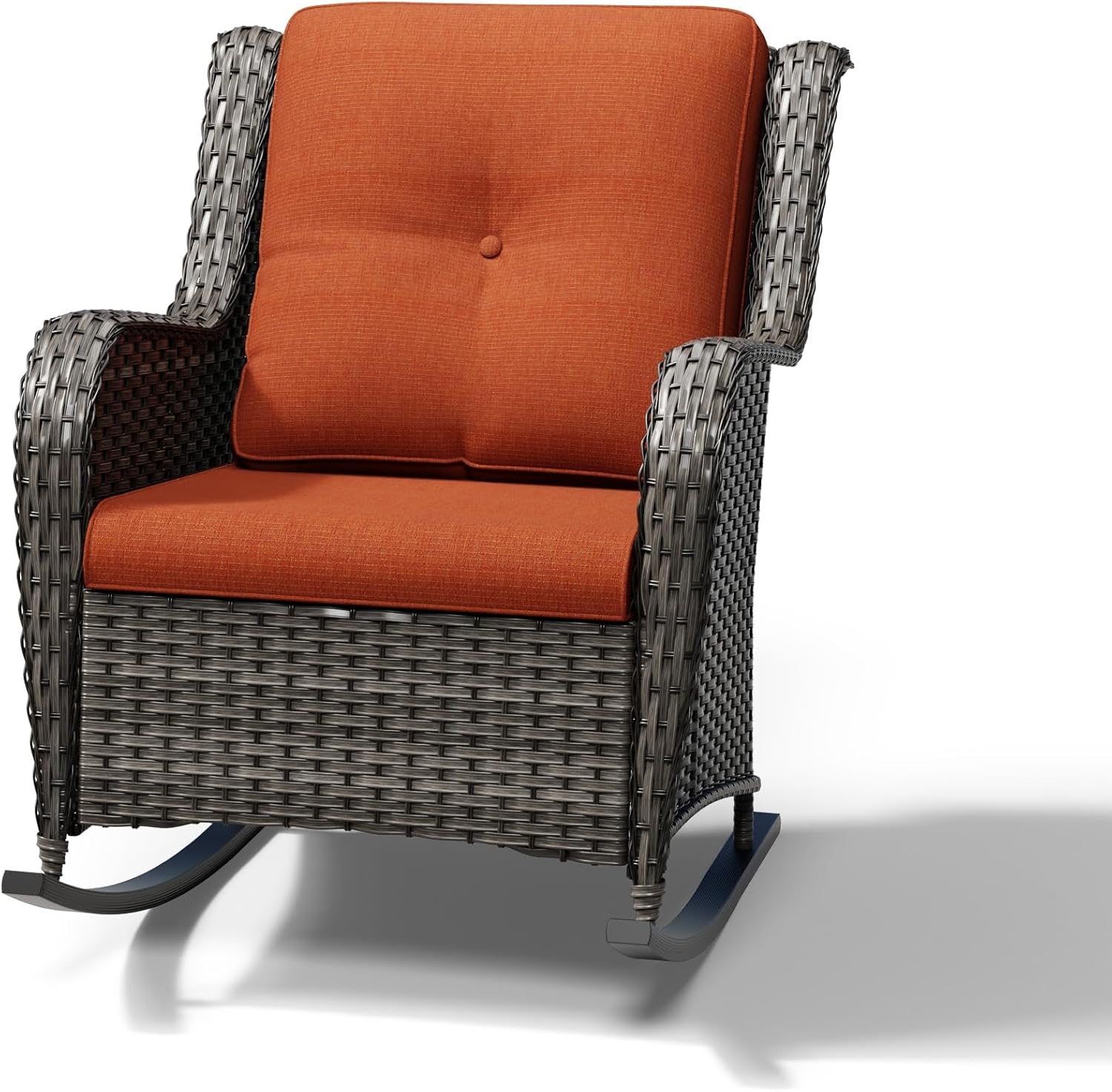 Joyside Outdoor Rocking Chair, Wicker Patio Furniture with High Back, Deep Seating, Wide Armrest, Thickened Cushions, Outdoor Rattan Furniture for Deck, Porch Use
