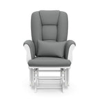 Storkcraft Tuscany Custom Glider and Ottoman with Free Lumbar Pillow (White/Grey) - Cleanable Upholstered Comfort Rocking Nursery Chair with Ottoman