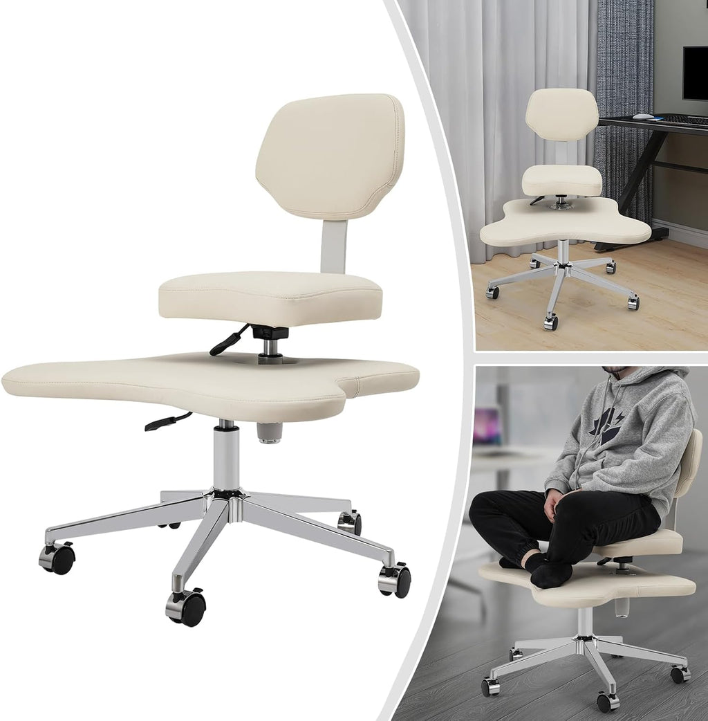 Cross Legged Office Chair, Ergonomic Criss Cross Desk Chair, Meditation Chair with Wheels, Height Adjustable Seat with Back Support