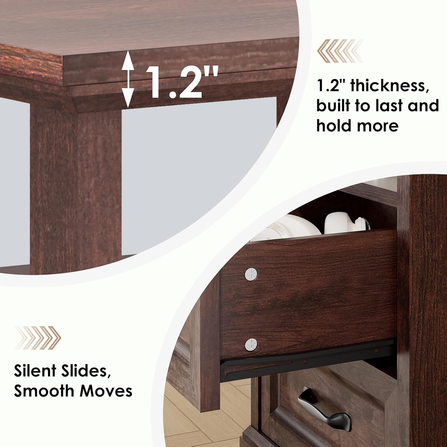HOMMPA 18'' W Farmhouse Nightstand with Charging Station, Bedside Tables with Open Shelf, 2 Drawers End Table Dresser Side Table, Wood Night Stand for Bedroom, Cherry
