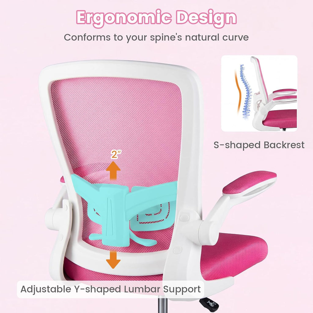 Giantex Ergonomic Drafting Chair Tall Office Chair with Flip-Up Armrests Footrest Ring Height Adjustable Executive Task Chair Mesh Computer Standing Desk Chair Lumbar Support for Home Office (Pink)