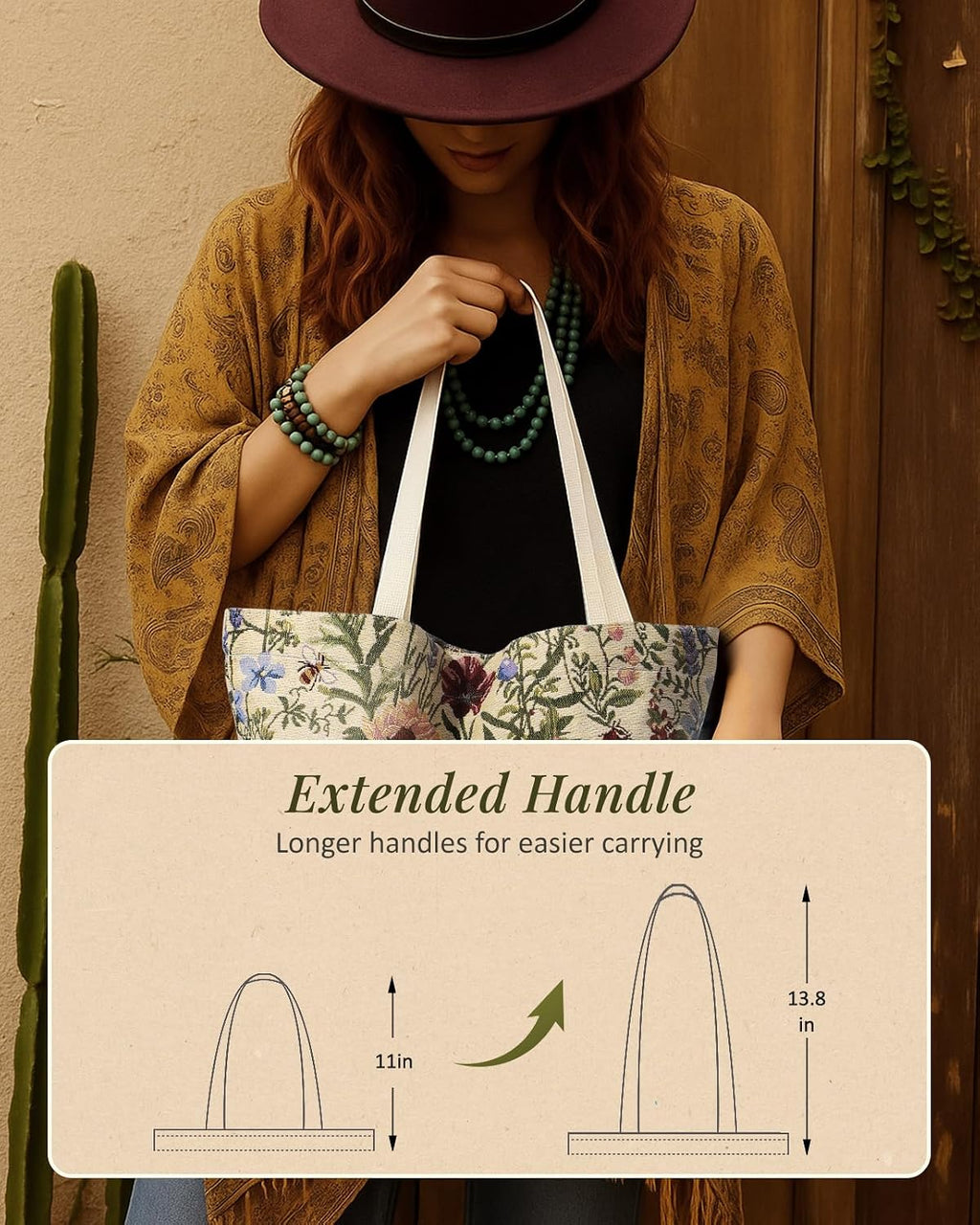 Miss Adola Embroidery Tote Bag for Women - Aesthetic Canvas Bag with Pocket Reusable ToteBag for Work Shopping