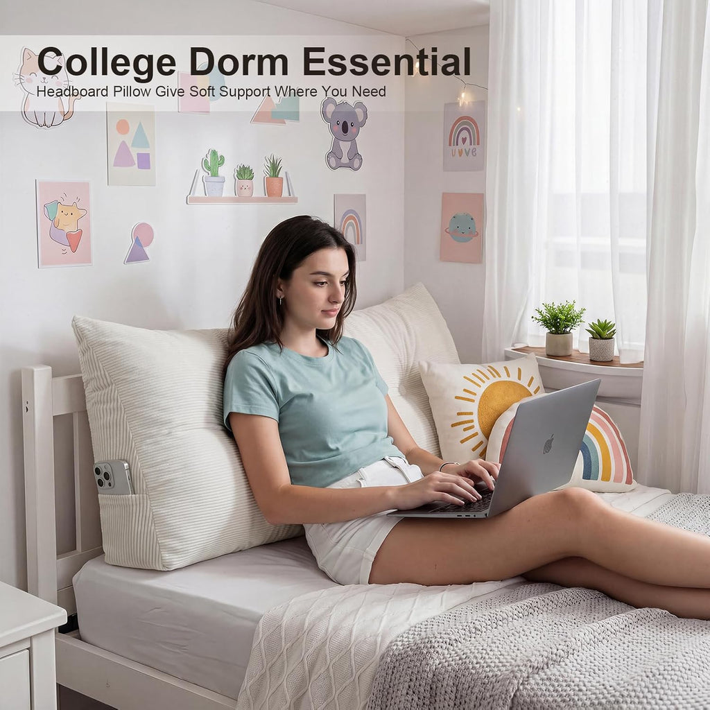 Gnostik Headboard Pillow Twin/Twin XL, Beige Triangle Wedge Pillow Headboard for Dorm, Daybed Backrest Cushion for Reading Sitting Working, 39.4"x15.7"x7.5"