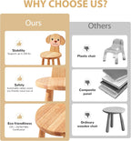 Wooden Step Stool for Toddlers, 2-in-1 Kids Stool & Chair with Cartoon Puppy Design, Solid Rubberwood, Non-Toxic Wood Wax Oil, CPC Certified 250 lbs Capacity, for Classroom Playroom Nursery (Natural)