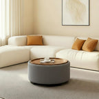 29.5 Inch Round Storage Ottoman Coffee Table,Modern Circle Coffee Table with Storage with Removable Lid Top and Solid Wood Legs,Large Round Ottoman for Bedroom,Living Room,Velvet,Grey