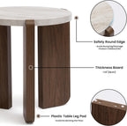 HOMPUS Farmhouse Round End Table, French Country White Bedside Table, Faux Marble Tabletop Sofa Table, Accent Side Table for Living Room, Bedroom, Office, Small Spaces, Easy Assembly (White + Brown)