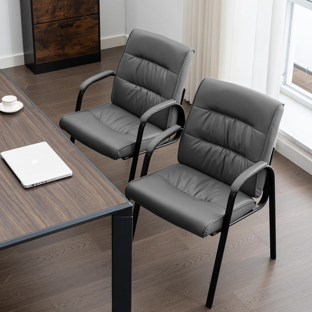 Office Guest Reception Chair Set of 2, Conference Room Chairs Waiting Room Chairs 2 Pack, Modern Leather Office Desk Chair No Wheels.