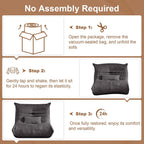 Bean Bag Chair for Adults, Giant Bean Bag Chairs with Lumbar Pillow, Oversized Corduroy Memory Foam Boneless Chair with High-Rebound, Lazy Floor Sofa for Reading Gaming Living Room Bedroom, Grey
