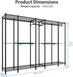 VIPEK V50 Basic Expandable Clothes Rack, Heavy Duty Closet System, Black | Freestanding, 5 hanging rods (2 extendable), 6 wire shelves, for Bedroom or Walk-in/Reach-in closet storage, 1200 lb Capacity
