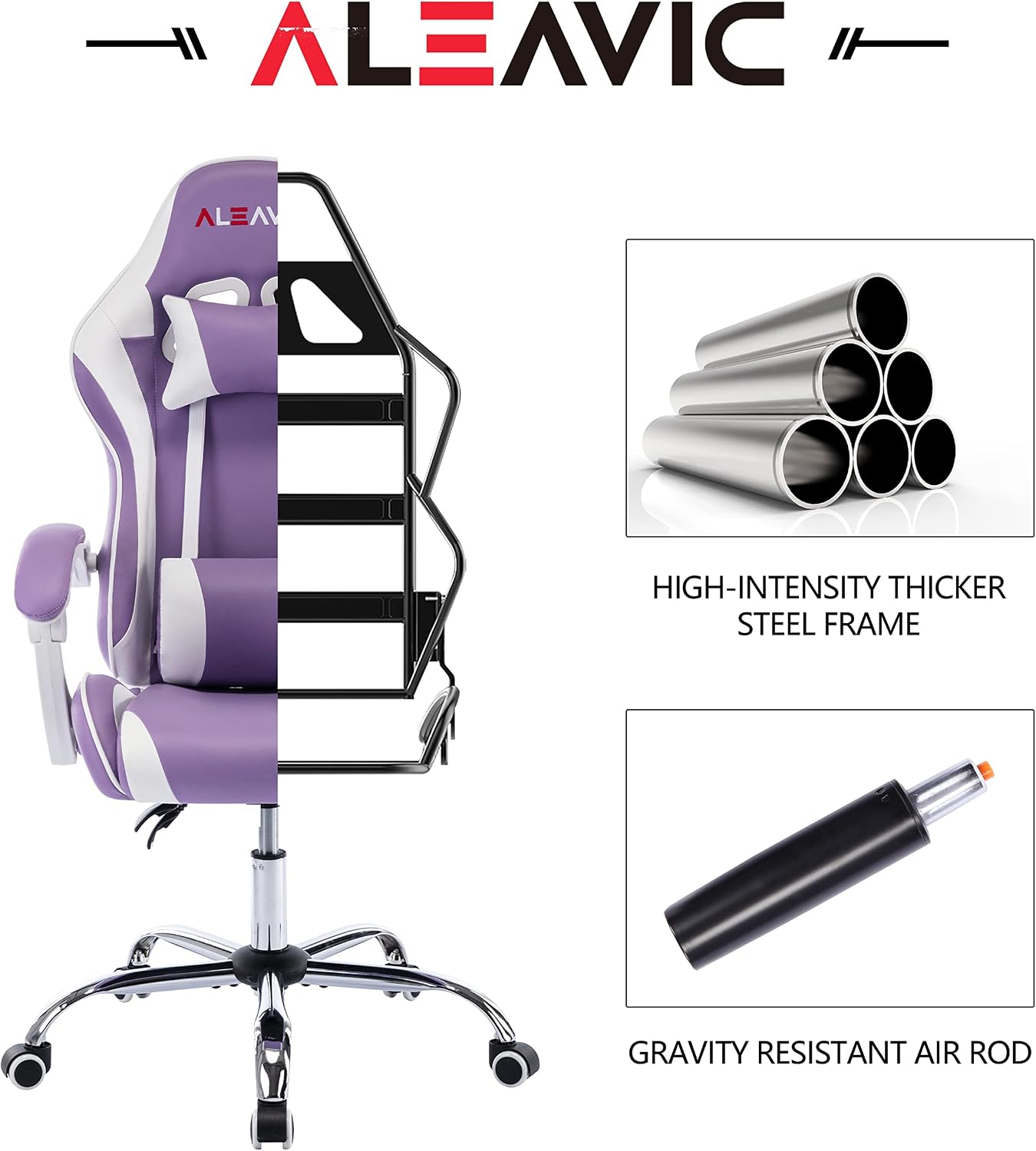 Gaming Chair with Massager, Fabric Gaming Chairs for Adults, Ergonomic Gamer Chair with Adjustable Headrest and Lumbar Support, Reclining Computer Game Chair, High Back, Purple