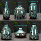 Ceramic Bud Vase Set, Fambe Blue Glazed Finish, Decorative Flower Vases (Blue-Set of 6)