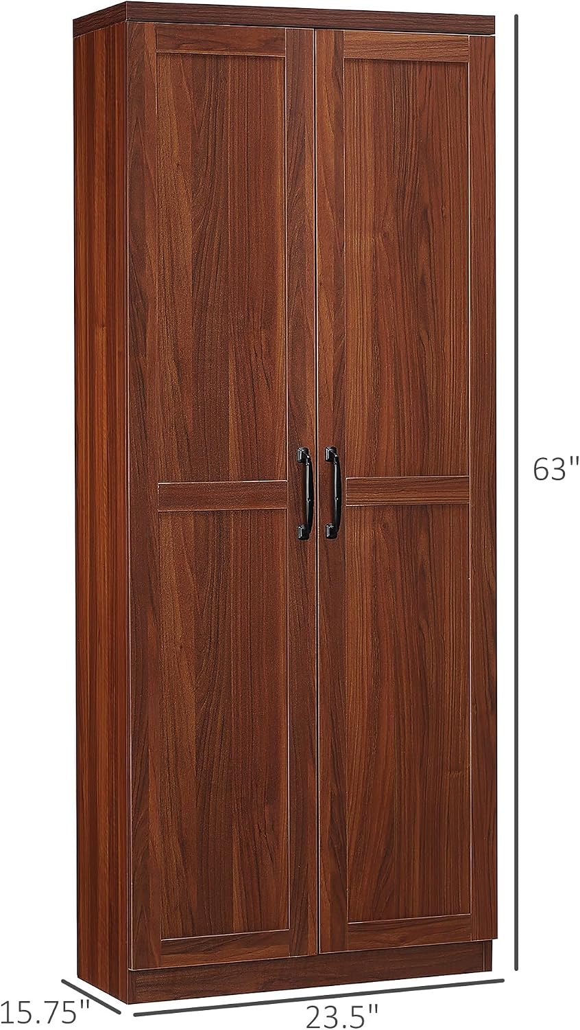 63" Tall Kitchen Pantry Storage Cabinet, 2-Door Freestanding Buffet with 5-Tier Shelving and 2 Adjustable Shelves, Buffet Sideboard for Kitchen, Dining Room, Brown
