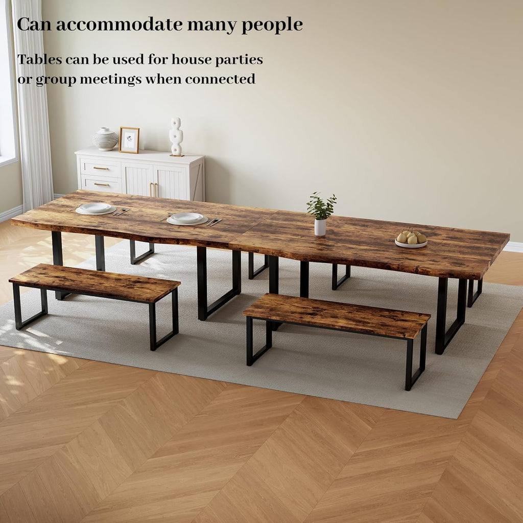 HIPIHOM 63" Dining Table with 2 Benches, Modern Kitchen Table and Chairs Set for 4 to 6 Persons, Thickened MDF Wooden Table for Kitchen, Dining Room