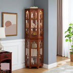 Pantry Sideboard Locker, Corner Curio Cabinet, with 4 Adjustable Tempered Glass Shelves and Lighting System,for Kitchen Home