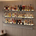 39.4" Wall Mounted Wine Rack with Lights, 3-Tier Floating Bar Shelf | Holds Wine Bottles & Hanging Glasses, for Home Bar/Cafe/Dining Room, Modern Decor, Easy Wall Install