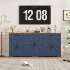71” Large Sideboard Buffet Cabinet with Storage, Farmhouse Kitchen Buffet Cabinet with Adjustable Shelves and 6 Barn Doors, Wood Coffee Wine Bar Console Table for Kitchen, Dining Room, Navy Blue