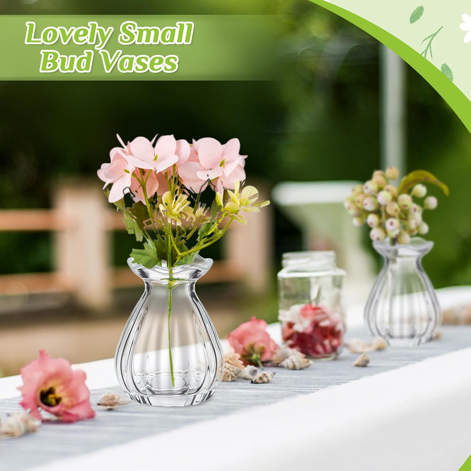 12 Pieces Glass Bud Vases for Centerpieces Bulk 3.5 Inch Mini Flower Bouquets Vases Small Cute Crystal Ribbed Glass Bud in Bulk for Wedding Baby Bridal Shower Table Party Home Decor (Clear)