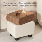 Stylish Rotatable Solid Wood Bedside Table Double Drawers Storage Cabinet with Rounded Corners Ball Feet for Living Room Creative idea(Brown Khaki,40 cm)