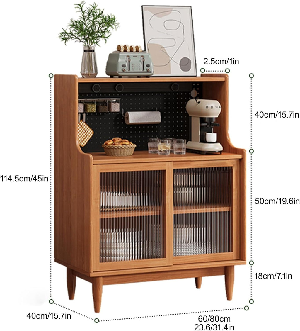 Cabinet with Doors Storage & Adjustable Shelves, Farmhouse Kitchen Pantry, Pantry Cabinet, Freestanding Kitchen Cupboard, for Coffee Bar, Dining Room, Table Top-Retro(Black,80cm/31.4in)
