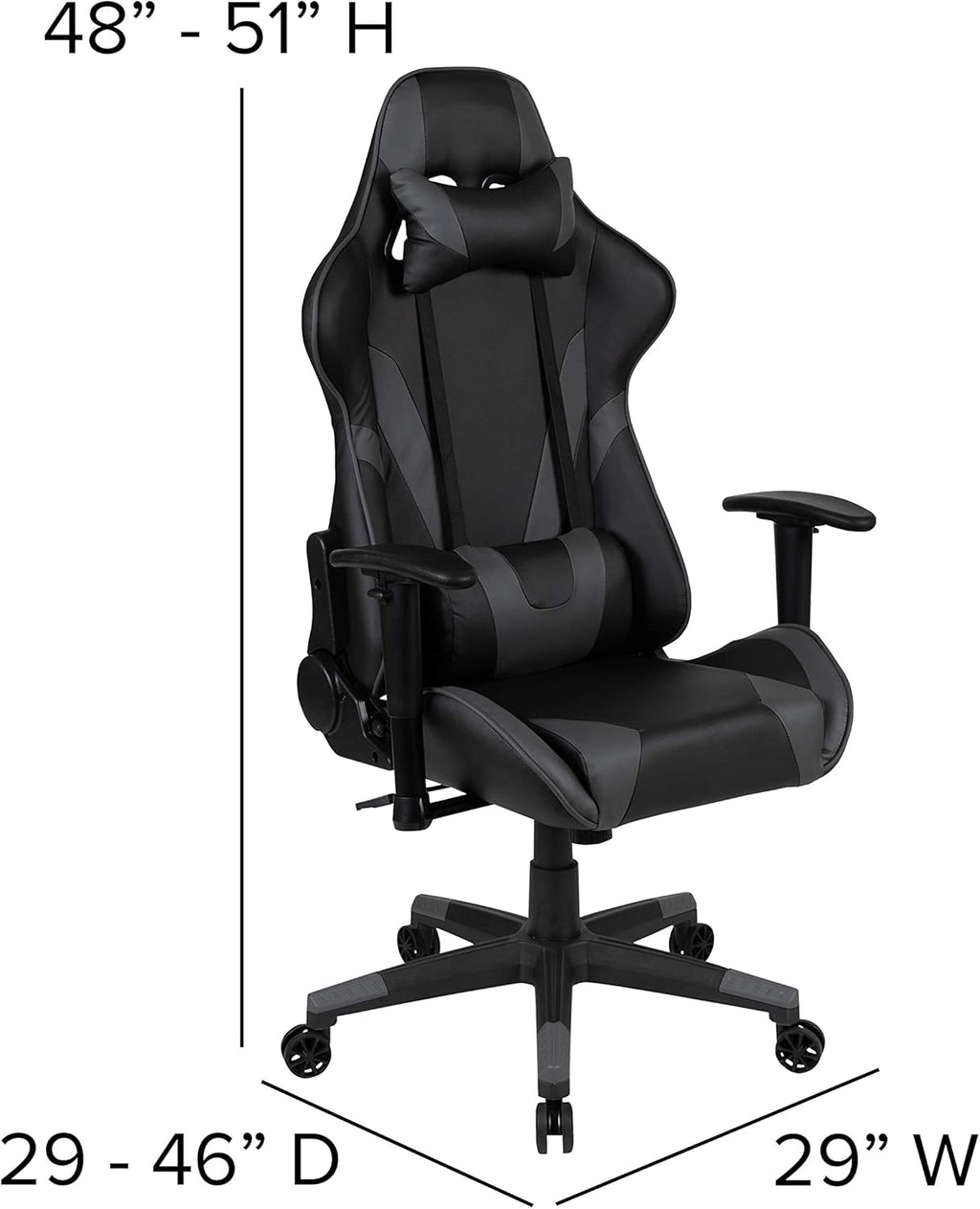 Flash Furniture X20 Gaming Chair Racing Office Ergonomic Computer PC Adjustable Swivel Chair with Fully Reclining Back in Gray LeatherSoft