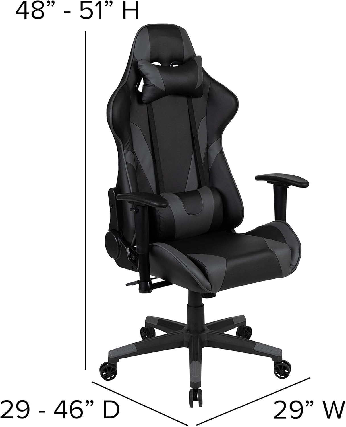 Flash Furniture X20 Gaming Chair Racing Office Ergonomic Computer PC Adjustable Swivel Chair with Fully Reclining Back in Gray LeatherSoft