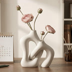 Dowan White Vases for Decor,Hollow Ceramic Vase Set of 2,7.6" Nordic Modern Boho ins Style Decorative Ceramic Aesthetic Flower Vase for Home Decor Modern Minimalist Table, Entryway Centerpieces