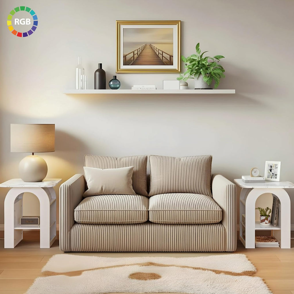 Furnaza End Table Set of 2,Marble Top Beside Table with LED Stip,Nightstand Set for Living Room, Dining Room, Office