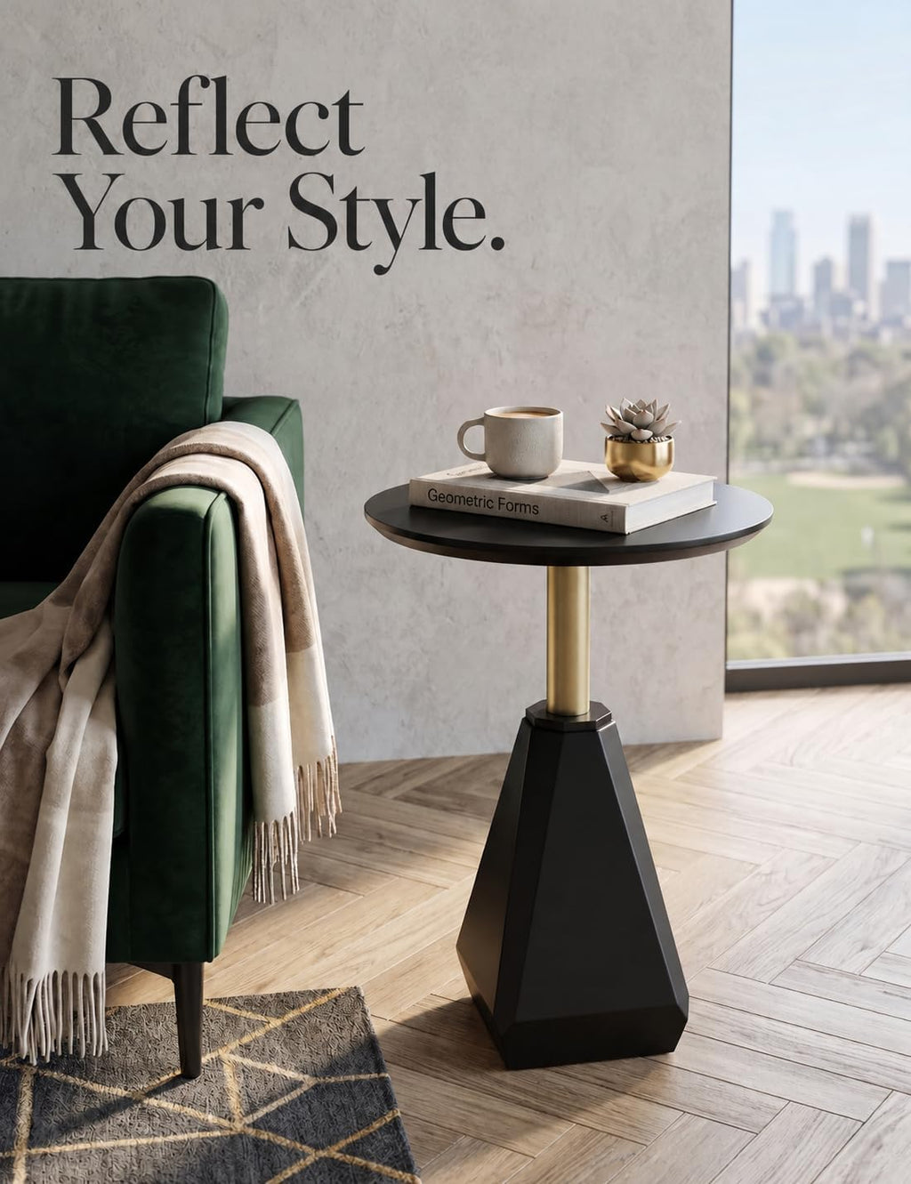 Round Wood Side Table, Coffee Nightstand Cocktail Drink Modern Accent Circle End Table, Wood Pedestal Base for Living Room, Bedroom, Small Spaces, Offices, Black