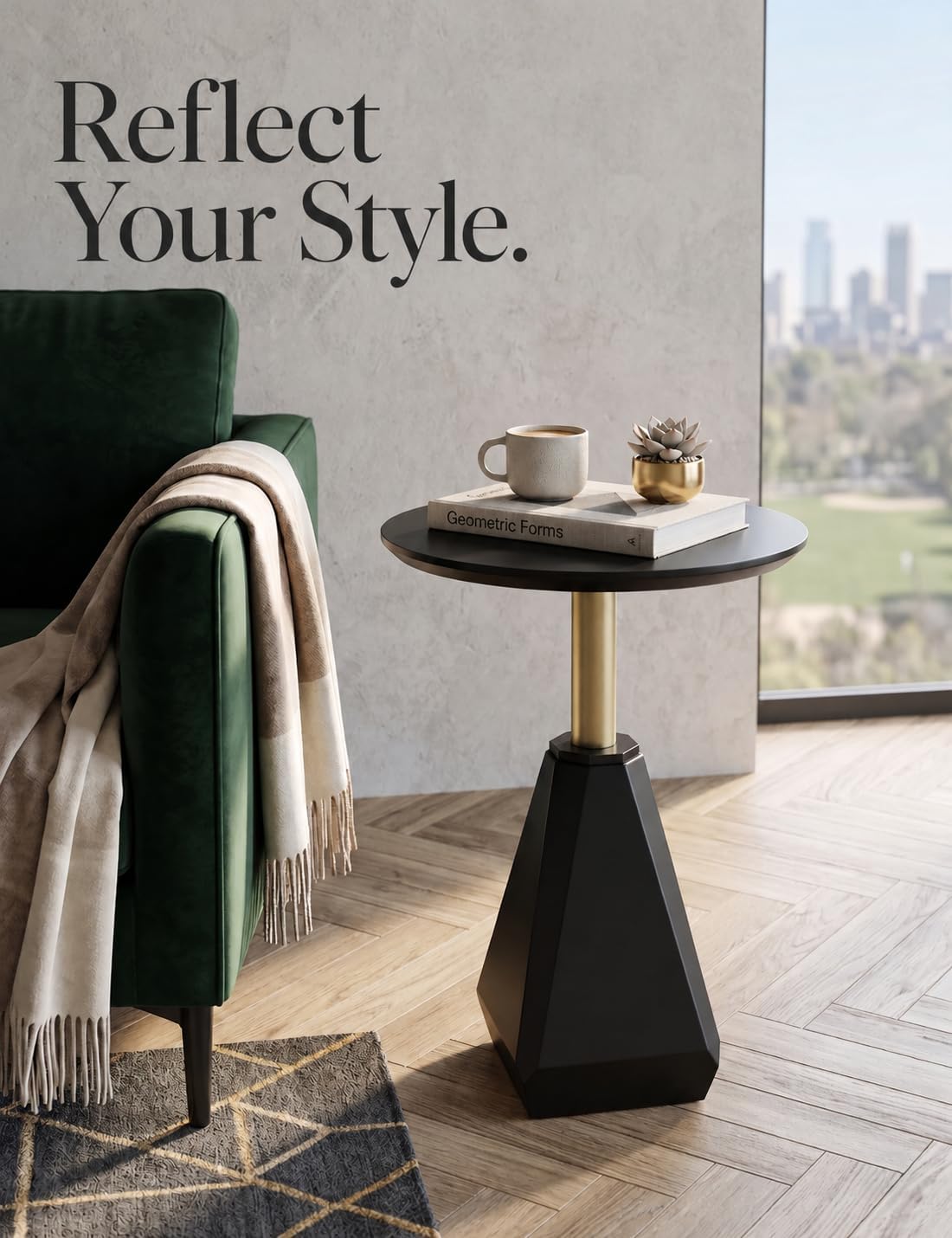 Round Wood Side Table, Coffee Nightstand Cocktail Drink Modern Accent Circle End Table, Wood Pedestal Base for Living Room, Bedroom, Small Spaces, Offices, Black
