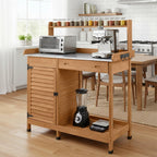 Potting Bench Table Work Bench with Storage Cabinet Outdoor Wooden Garden Workstation with Metal Tabletop/Drawer/Hooks/Open Shelf(41" LX 12.5" W X 49.2" H)