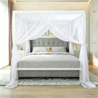 tupi Canopy Bed Curtains for King Size Bed, 100% Polyester Breathable Bed Canopy, 4 Corners Post Mosquito Net Canopy for Adults Bedroom Decor-White