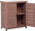 Potting Bench with Storage Cabinet and Metal Table Top for Outdoor Patio, Garden Furniture Wood Workstation (Dark Brown, 31x17x36‘’)