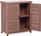 Potting Bench with Storage Cabinet and Metal Table Top for Outdoor Patio, Garden Furniture Wood Workstation (Dark Brown, 31x17x36‘’)