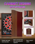 Electronic Dart Board with Cabinet Set, Dartboard with 8-Player Color Light | 3 Large LCD Displays with 34 Games, Automatic Scoring, 12 Darts+100 Tips, Great Gift for Man Cave Game Room Home Bar