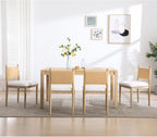 chairus Modern Coastal Dining Chairs Set of 2, Linen Upholstered Fabric Dining Room Chairs with Woven Rope Back, Farmhouse Wooden Kitchen Chairs, Natural Wood