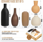 Modern Ceramic Vase Set 5, Small Flower Vases Home Shelf Decor for Centerpiece Farmhouse Fresh Flowers, Table Living Room Kitchen Bedroom Decoration for Holidays, Wedding, Birthday(Black Beige Mix)