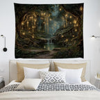 xyeey Gothic Fantasy Enchanted Forest Tapestry Mystical Waterfall Painting Wall Hanging Decor Fairy Lights Nature Landscape Art Vintage Tapestries for Living Room Gallery Wall Decor white60x80inch