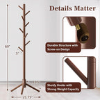 Wooden Coat Rack Freestanding with 8 Hooks,Easy Assembly New Zealand Pine Tree Coat Racks, 3 Adjustable Sizes for Clothes, Hats, Bags, for Entryway, Hallway, Bedroom, Office (Brown, 2 PCS)