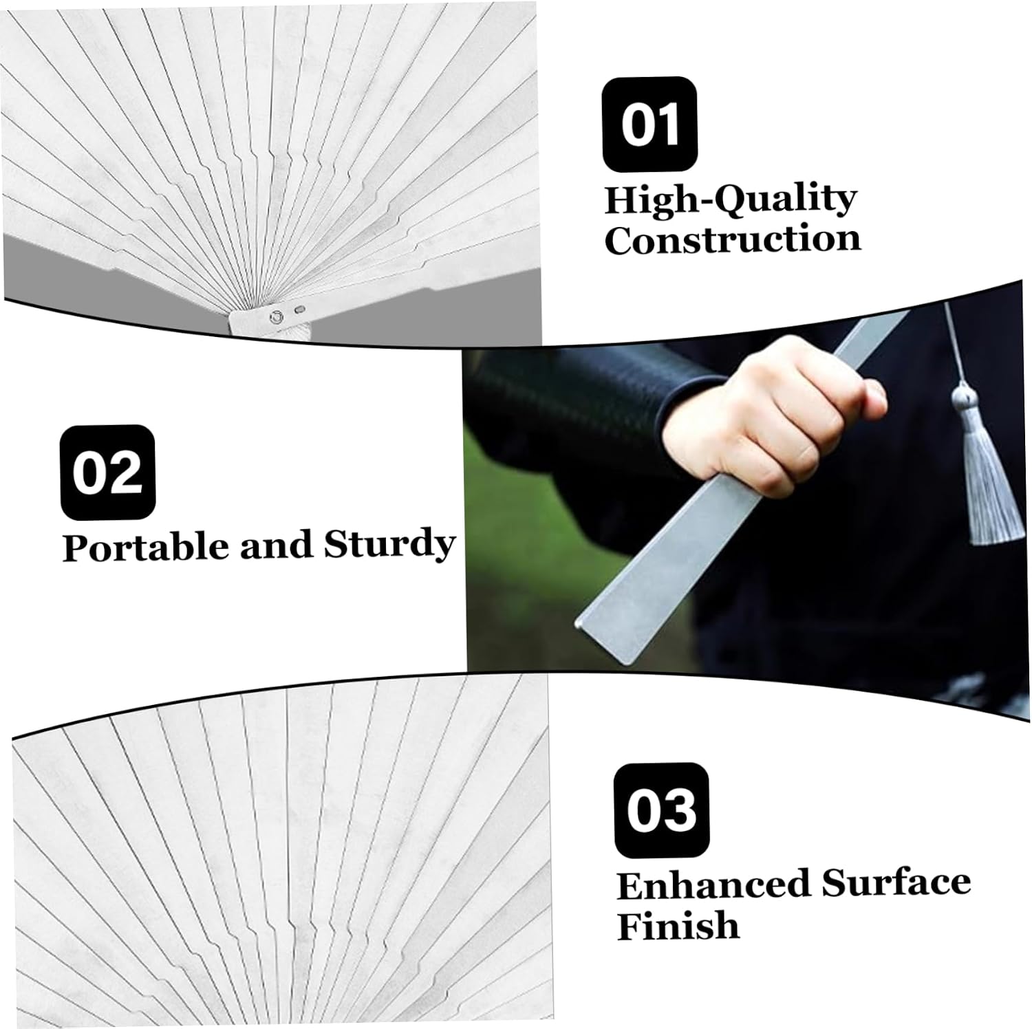 7 Inch Folding Hand Fan, Stainless Steel Chinese Kung Fu Tai Chi Fan, Antique Retractable & Portable Design Folding Fans for Men and Women Performance, Dance, Decorations, Festival