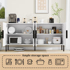 White Buffet Cabinet with Storage: 63" Fluted Sideboard Cabinet with 4 Doors, Wood Credenzas for Living Room, Mid Century Modern Sideboard Cabinets (White)