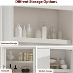 GarveeHome Kitchen Storage Pantry, Pantry Storage Cabinet with 4 Doors & Adjustable Shelves, Freestanding Farmhouse Pantry Cupboard & Magnetic Door for Dining & Living Room, Retro White