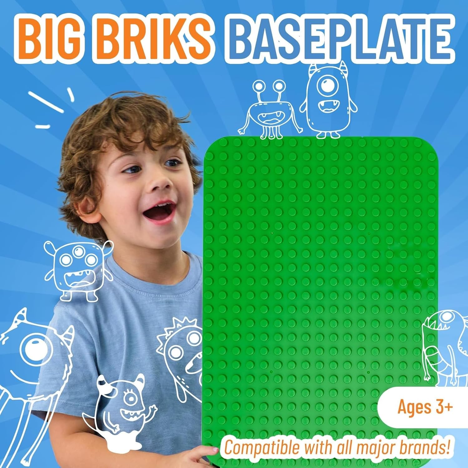 Strictly Briks Building Brick Baseplate for Building Toy Projects, Large Toy Building Sets - Compatible with Major Block Brands - 15 x 10.5 in, Green (Pack of 2)