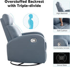 Swivel Rocker Recliner Chair, Manual Faux Leather Recliner, Glider Rocking Recliners 360°Swivel Nursery Reclining Chairs with Adjustable Headrest Highback for Living Room, Blue