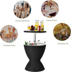 S AFSTAR Cool Bar Table, 8 Gallon Rattan Patio Bar Cooler Table with Ice Bucket & Height Adjustable Tabletop, Beer & Wine Cooler, Outdoor Indoor Cocktail Coffee Table for Patio Party Pool Deck (Black)