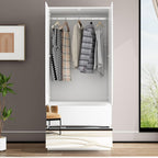 FUFU&GAGA Wardrobe with Mirror Door & Drawers, White Mirror Wardrobe Closet | Full Length Mirrored Armoire, Shelf, Hanging Rod, Clothes Storage Cabinet for Bedroom Cloakroom, 31.5”W x 19.7’D x 70.9”H
