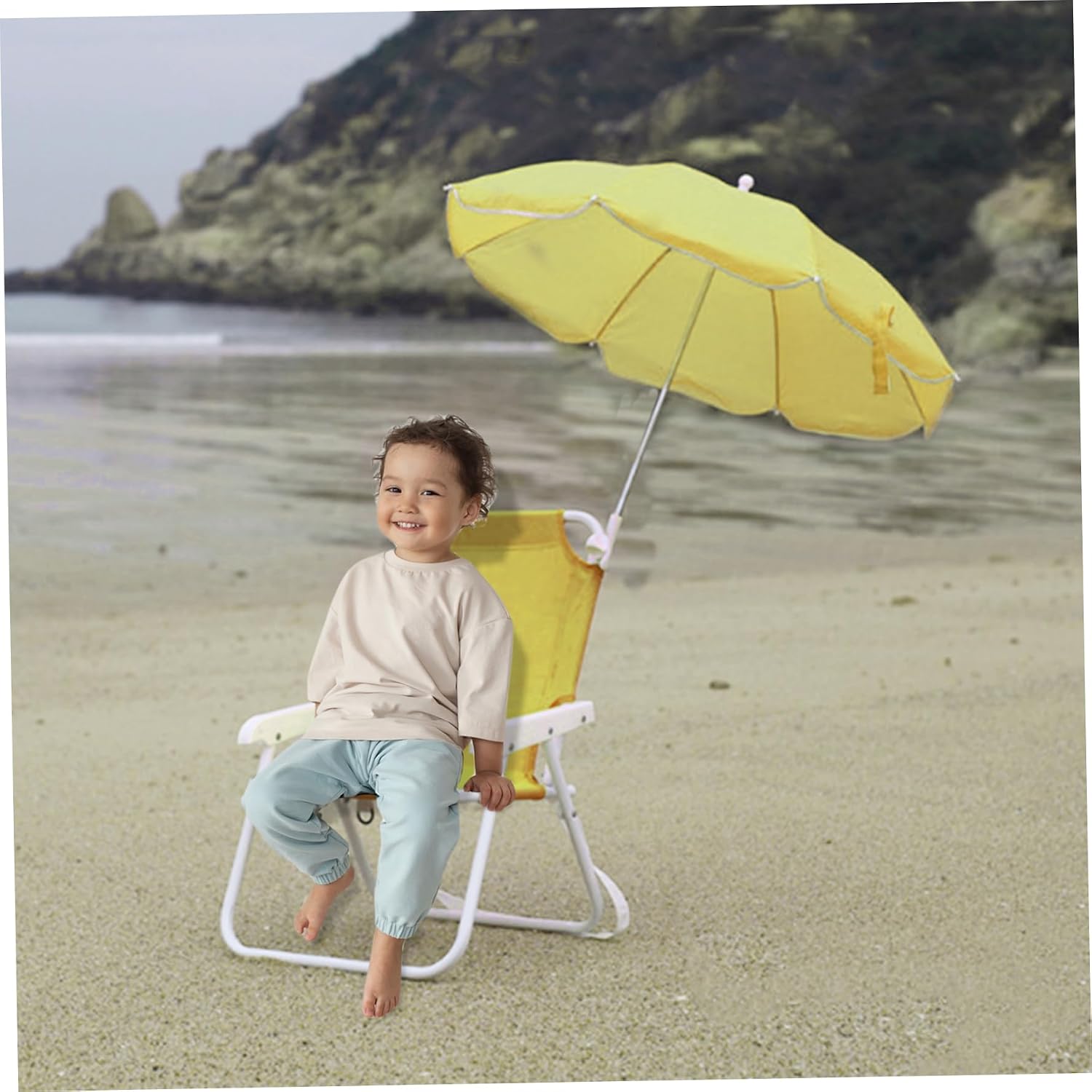 Kids Beach Chair with Umbrella Foldable & Detachable Beach Chair with Canopy, Lightweight and Sturdy Outdoor Seat for Camping, Travel, Lawn, Yellow Camping & Hiking